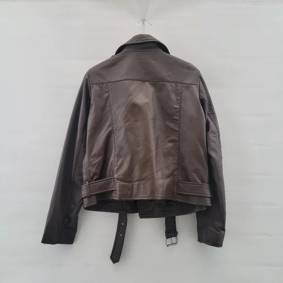 Quince Mocha Brown Leather Moto Biker Jacket Size Large Timeless Minimalist - Picture 10 of 16